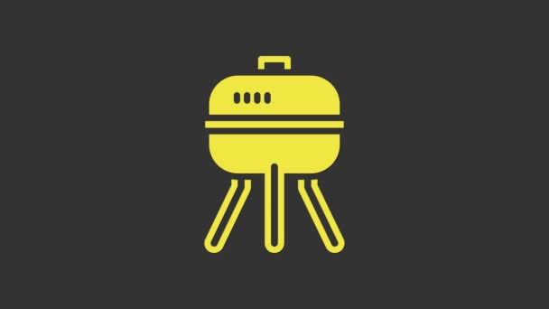 Žlutá ikona grilu na šedém pozadí. BBQ grill party. Grafická animace pohybu videa 4K — Stock video