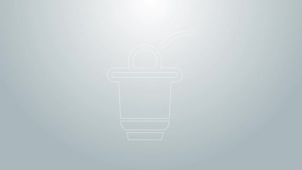 Blå linje öl pong spel ikon isolerad på grå bakgrund. Alkoholpartyspel. 4K Video motion grafisk animation — Stockvideo