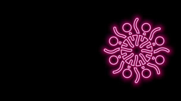 Linea neon luminosa Icona fuochi d'artificio isolata su sfondo nero. Concetto di festa divertente. Simbolo pirotecnico esplosivo. Animazione grafica 4K Video motion — Video Stock