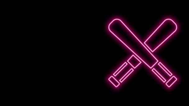 Glowing neon line Crossed baseball bat icon isolated on black background. 4K Video motion graphic animation — Stock Video