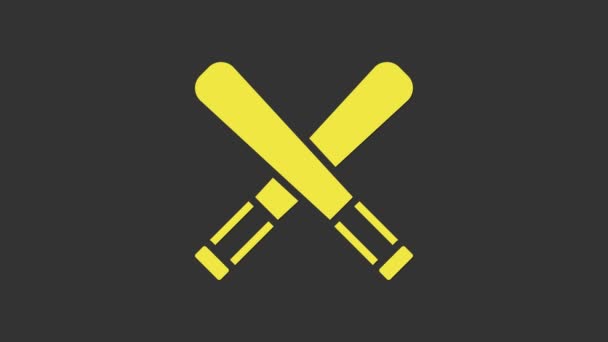 Желтый крест бейсбольная бита значок изолирован на сером фоне. Видеографическая анимация 4K — стоковое видео