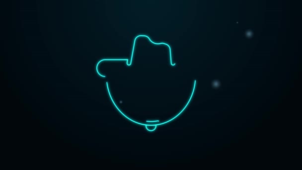 Luminoso neon linea Western cowboy cappello icona isolato su sfondo nero. Animazione grafica 4K Video motion — Video Stock