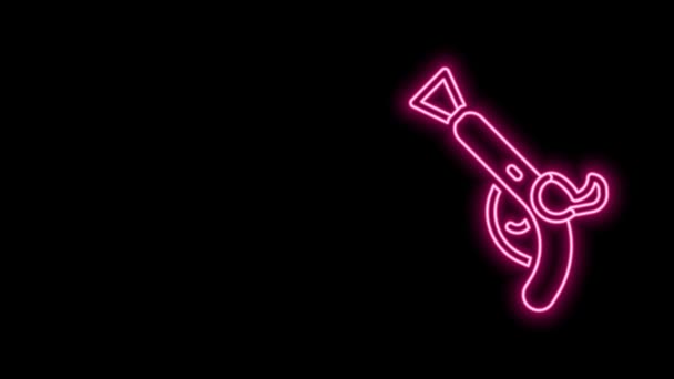 Luminosa linea al neon Icona con pistole vintage isolata su sfondo nero. Un'arma antica. Animazione grafica 4K Video motion — Video Stock