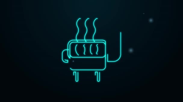 Gloeiende neon lijn Barbecue grill pictogram geïsoleerd op zwarte achtergrond. barbecuefeestje. 4K Video motion grafische animatie — Stockvideo