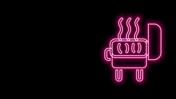 Linha de néon brilhante ícone churrasqueira isolado no fundo preto. Festa de churrasco. Animação gráfica em movimento de vídeo 4K — Vídeo de Stock