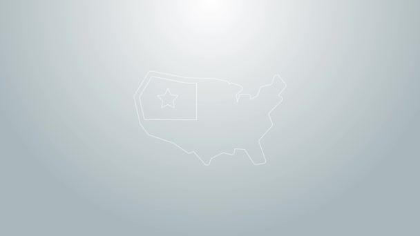 Blue line USA map icon isolated on grey background. Map of the United States of America. 4K Video motion graphic animation — Stock Video