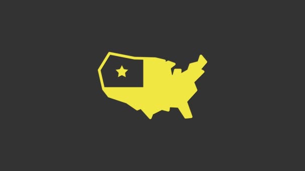 Icono amarillo del mapa de USA aislado sobre fondo gris. Mapa de los Estados Unidos de América. Animación gráfica de vídeo 4K — Vídeo de stock