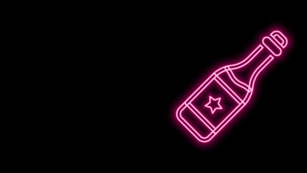 Glowing neon line Champagne bottle icon isolated on black background. Merry Christmas and Happy New Year. 4K Video motion graphic animation — Stock Video