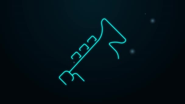 Linha de néon brilhante Ícone de trompete de instrumento musical isolado no fundo preto. Animação gráfica em movimento de vídeo 4K — Vídeo de Stock