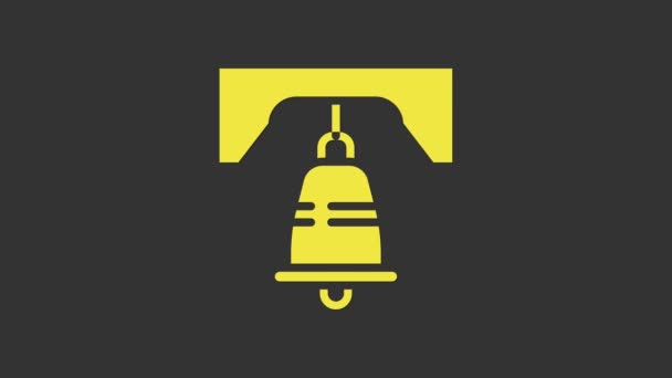Gele Liberty Bell in Philadelphia pictogram geïsoleerd op grijze achtergrond. 4K Video motion grafische animatie — Stockvideo