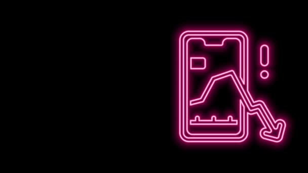 Leuchtende Neon-Linie Mobile Aktienhandelskonzept Symbol isoliert auf schwarzem Hintergrund. Online-Handel, Börsenanalyse, Unternehmen und Investitionen. 4K Video Motion Grafik Animation — Stockvideo