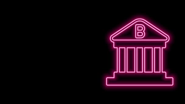 Glowing neon line Bank building icon isolated on black background. 4K Video motion graphic animation — Stock Video