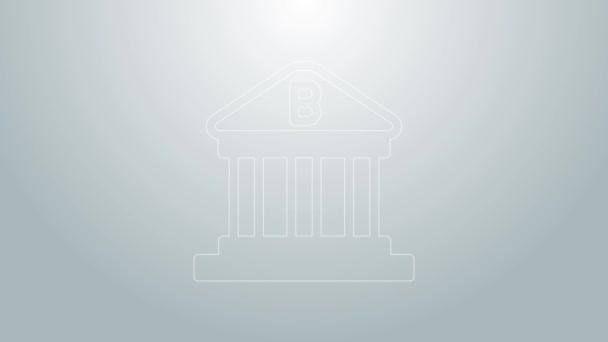 Icono del edificio Blue line Bank aislado sobre fondo gris. Animación gráfica de vídeo 4K — Vídeo de stock