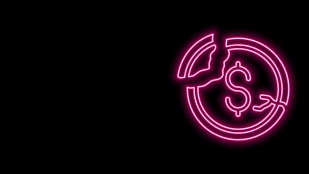 Leuchtende Neon-Linie Dollarkurs Abnahme Symbol isoliert auf schwarzem Hintergrund. Kostensenkung. Geld-Symbol mit Pfeil nach unten. Das Geschäft ging krisenbedingt zurück. 4K Video Motion Grafik Animation — Stockvideo