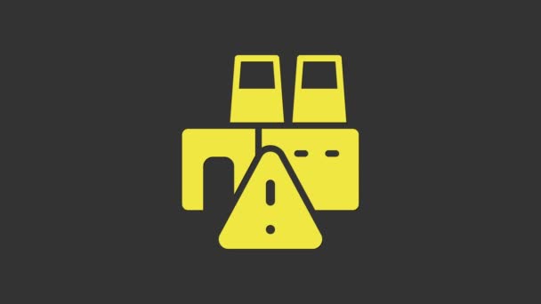 Desligamento amarelo do ícone da fábrica isolado no fundo cinza. Construção industrial. Animação gráfica em movimento de vídeo 4K — Vídeo de Stock