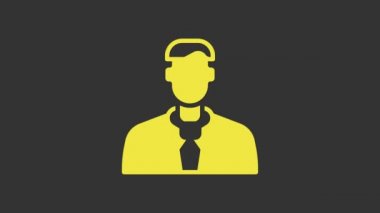 Sarı İşçi simgesi gri arkaplanda izole edildi. İş simgesi kullanıcı profili simgesi simgesi. Erkek kullanıcı işareti. 4K Video hareketli grafik canlandırması