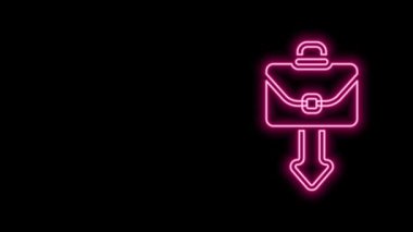 Parlayan neon hattı evrak çantası simgesi siyah arkaplanda izole edildi. İş ilanı. İş portföyü. 4K Video hareketli grafik canlandırması