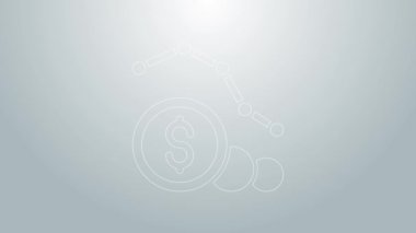 Mavi çizgi dolar oranı azaltma simgesi gri arkaplanda izole edildi. Maliyet düşüşü. Aşağı ok ile para sembolü. İş kaybı kriz azalıyor. 4K Video hareketli grafik canlandırması