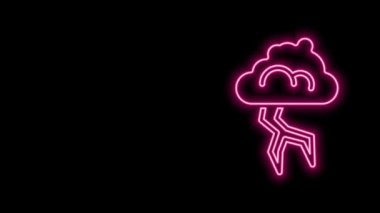 Parlayan neon hattı Storm simgesi siyah arkaplanda izole edildi. Bulut ve şimşek işareti. Fırtınanın hava durumu ikonu. 4K Video hareketli grafik canlandırması
