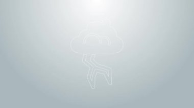 Mavi çizgi Storm simgesi gri arkaplanda izole edildi. Bulut ve şimşek işareti. Fırtınanın hava durumu ikonu. 4K Video hareketli grafik canlandırması