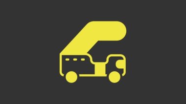 Uçağa biniş ikonu için sarı yolcu merdiveni gri arka planda izole edildi. Havaalanı merdiveni yolculuğu. 4K Video hareketli grafik canlandırması