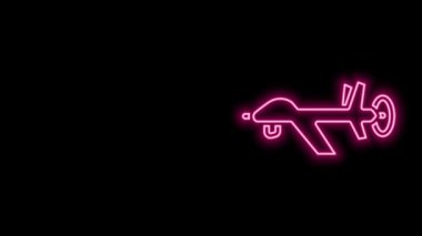 Parlayan neon hattı UAV İHA simgesi siyah arkaplanda izole edildi. Askeri İnsansız Uçak Casusu. 4K Video hareketli grafik canlandırması