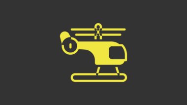 Sarı helikopter hava aracı ikonu gri arka planda izole edildi. 4K Video hareketli grafik canlandırması