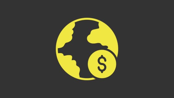 Yellow Global economic crisis icon isolated on grey background. World finance crisis. 4K Video motion graphic animation — Stock Video