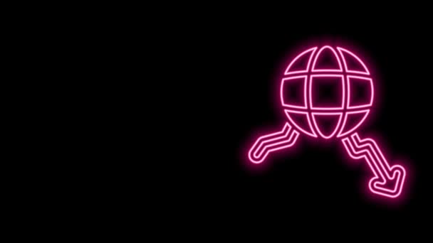 Luminosa linea al neon Icona della crisi economica globale isolata su sfondo nero. Crisi finanziaria mondiale. Animazione grafica 4K Video motion — Video Stock