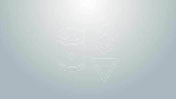 Blue line Drop in crude oil price icon isolated on grey background. Oil industry crisis concept. 4K Video motion graphic animation — Stock Video