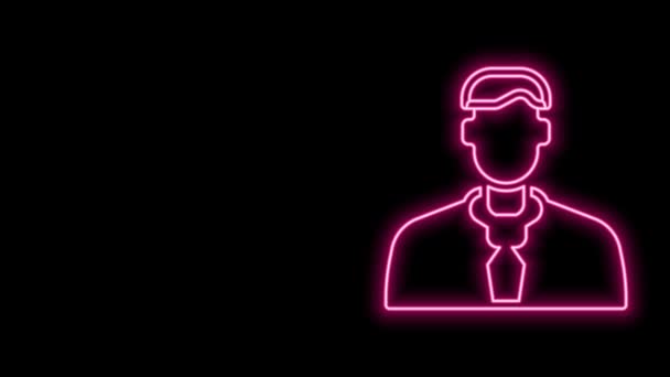 Lumineux néon ligne icône ouvrier isolé sur fond noir. Symbole d'avatar d'affaires icône de profil utilisateur. Signe d'utilisateur masculin. Animation graphique de mouvement vidéo 4K — Video