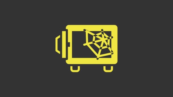 Yellow Safe εικονίδιο απομονώνονται σε γκρι φόντο. Η πόρτα ασφαλίζει ένα θησαυροφυλάκιο τράπεζας με κλειδαριά συνδυασμού. Αξιόπιστη προστασία δεδομένων. 4K Γραφική κίνηση κίνησης βίντεο — Αρχείο Βίντεο