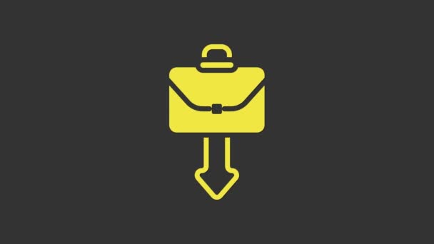 Yellow Briefcase icoon geïsoleerd op grijze achtergrond. Zakelijk dossier. Zakelijke portefeuille. 4K Video motion grafische animatie — Stockvideo