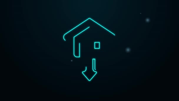 Glowing neon line Property and housing market collapse icon isolated on black background. Falling property prices. Real estate stock risk or economic recession. 4K Video motion graphic animation — Stock Video