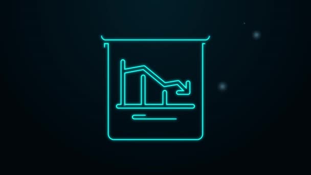 Linha de néon brilhante Ícone de infográfico gráfico gráfico de torta isolado no fundo preto. Diagrama gráfico sinal. Crise financeira mundial. Animação gráfica em movimento de vídeo 4K — Vídeo de Stock