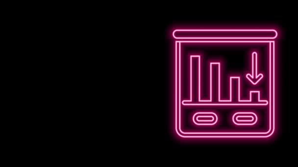 Línea de neón brillante Icono infográfico gráfico gráfico Pie aislado sobre fondo negro. Signo de diagrama gráfico. Crisis financiera mundial. Animación gráfica de vídeo 4K — Vídeos de Stock