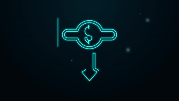 Glowing neon line Dollar rate decrease icon isolated on black background. Cost reduction. Money symbol with down arrow. Business lost crisis decrease. 4K Video motion graphic animation — Stock Video