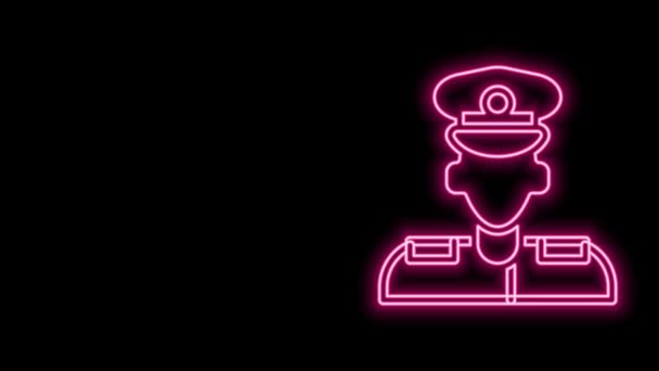 Ragyogó neon vonal Pilot ikon elszigetelt fekete háttérrel. 4K Videó mozgás grafikus animáció — Stock videók