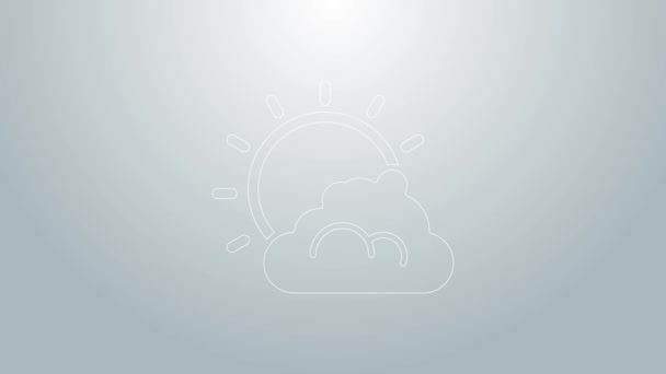 Blue line Sun and cloud weather icon isolated on grey background. 4K Video motion graphic animation — Stock Video