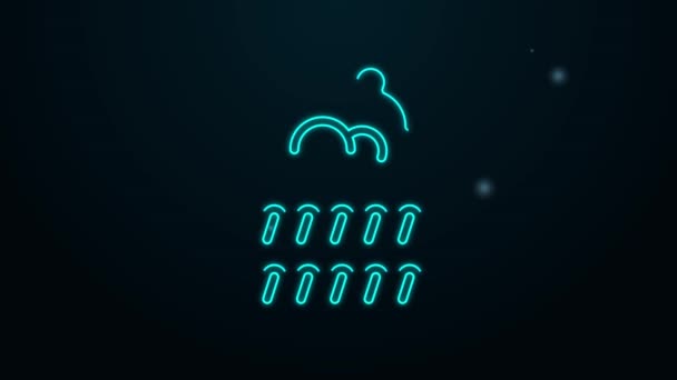 Leuchtende Neon Line Cloud mit Regensymbol auf schwarzem Hintergrund. Regenwolken mit Regentropfen. 4K Video Motion Grafik Animation — Stockvideo