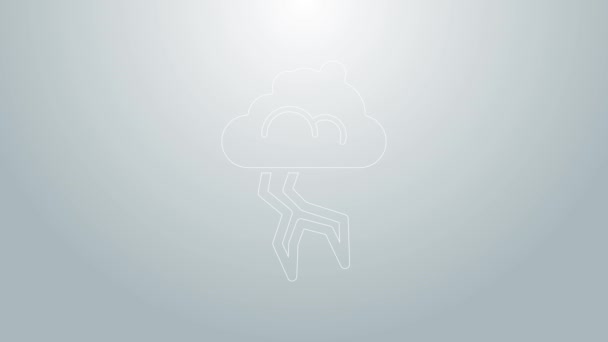 Blaue Linie Sturm Symbol isoliert auf grauem Hintergrund. Wolke und Blitz. Wetterikone des Sturms. 4K Video Motion Grafik Animation — Stockvideo