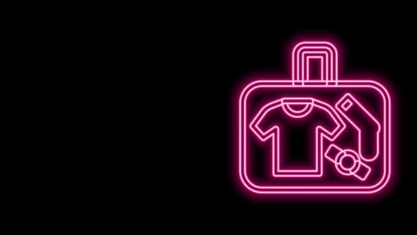 Leuchtender Neon-Line-Koffer für Reisesymbol isoliert auf schwarzem Hintergrund. Reisegepäckzeichen. Reisegepäcksymbol. 4K Video Motion Grafik Animation — Stockvideo