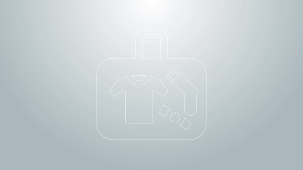 Blue line Suitcase for travel icon isolated on grey background. Traveling baggage sign. Travel luggage icon. 4K Video motion graphic animation — Stock Video