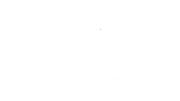 Icono plano de línea negra aislado sobre fondo blanco. Entrega, transporte. Entrega de carga por vía aérea. Avión con paquetes, cajas. Animación gráfica de vídeo 4K — Vídeo de stock