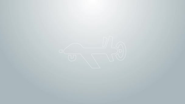 Blaue Linie Drohne Symbol isoliert auf grauem Hintergrund. Unbemannte Militärflugzeuge spionieren. 4K Video Motion Grafik Animation — Stockvideo