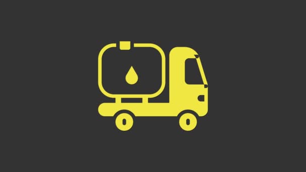Yellow Fuel tanker truck pictogram geïsoleerd op grijze achtergrond. Benzinetanker. 4K Video motion grafische animatie — Stockvideo