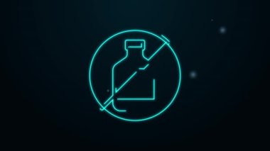 Parlayan neon hattı. Siyah arka planda alkol ikonu yok. Alkol içmeyi yasaklıyorum. Bira şişesi camlı yasak sembol. 4K Video hareketli grafik canlandırması