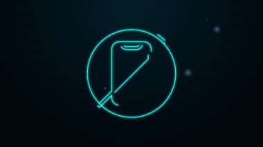 Parlayan neon hattı. Siyah arkaplanda cep telefonu simgesi yok. Konuşmak ve işaret vermek yok. Hücre yasağı. 4K Video hareketli grafik canlandırması