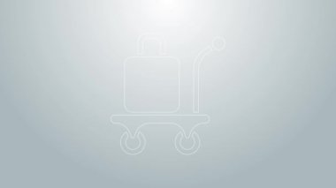 Mavi çizgi Trolley çanta ikonu gri arkaplanda izole edildi. Seyahat bagaj tabelası. Seyahat bagaj ikonu. 4K Video hareketli grafik canlandırması