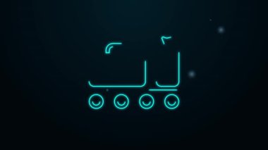 Siyah arka planda parlayan neon hat taşıyıcı bavul, bavul, çanta ve bagaj ikonu var. 4K Video hareketli grafik canlandırması